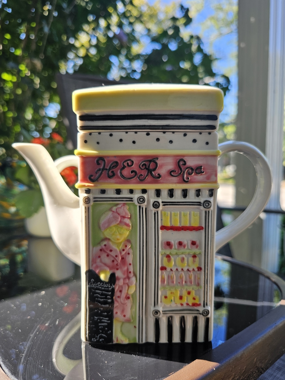 Vintage MSRF Inc. Double-Sided "HIS SPA / H.E.R. SPA" Novelty Storefront Teapot